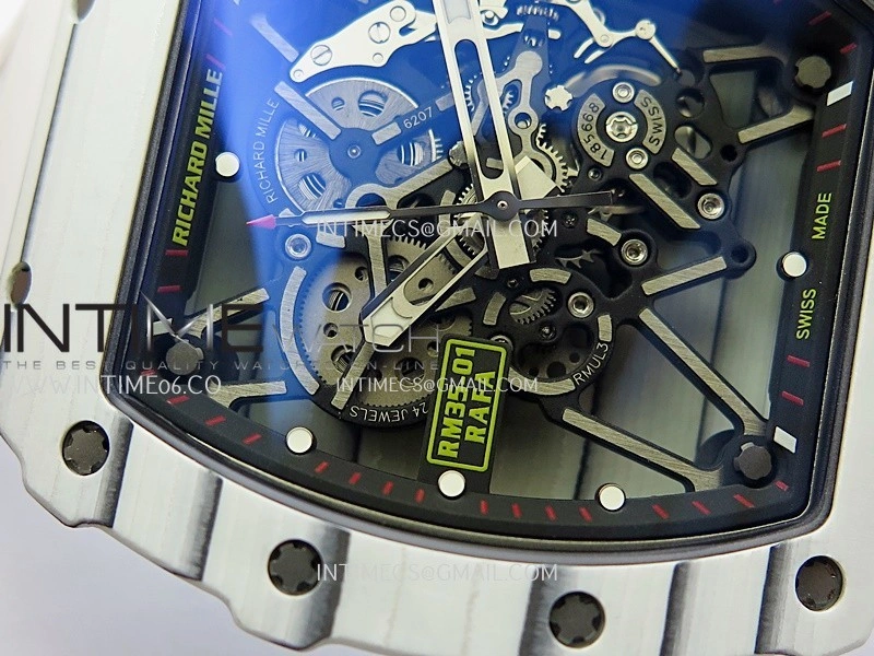 RM035-01 White Carbon ZF Best Edition Skeleton Dial On White Rubber Strap Super Clone RMUL2