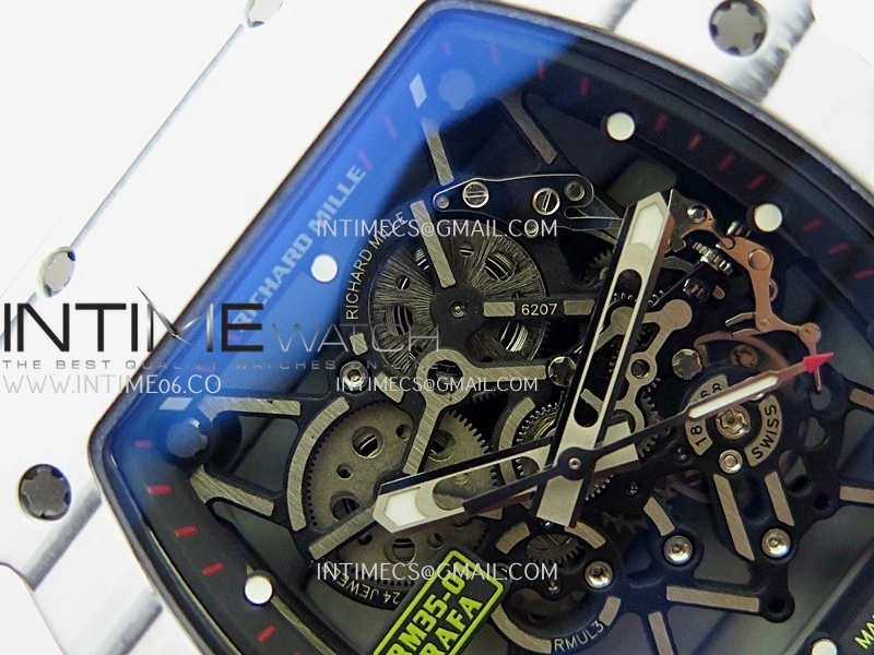 RM035-01 White Carbon ZF Best Edition Skeleton Dial On White Rubber Strap Super Clone RMUL2
