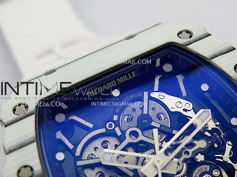 RM035-01 White Carbon ZF Best Edition Skeleton Dial On White Rubber Strap Super Clone RMUL2