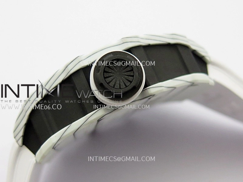 RM035-01 White Carbon ZF Best Edition Skeleton Dial On White Rubber Strap Super Clone RMUL2