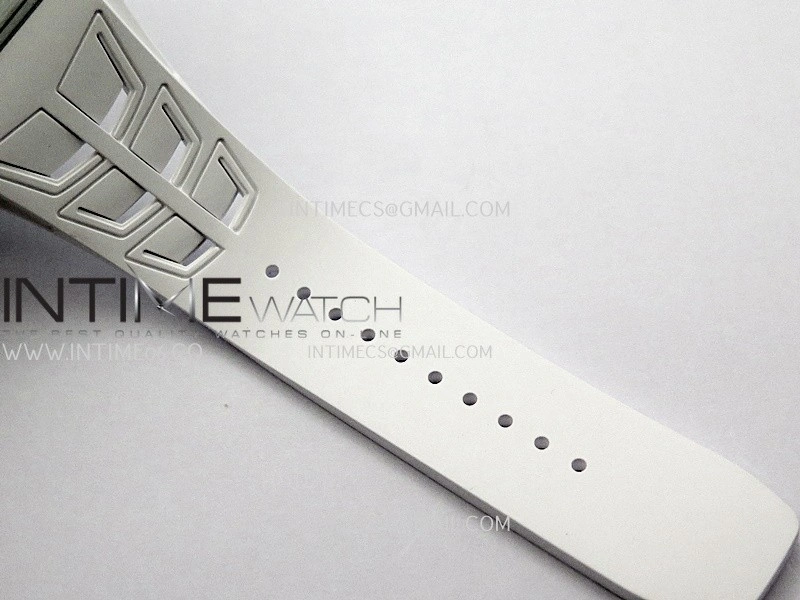 RM035-01 White Carbon ZF Best Edition Skeleton Dial On White Rubber Strap Super Clone RMUL2