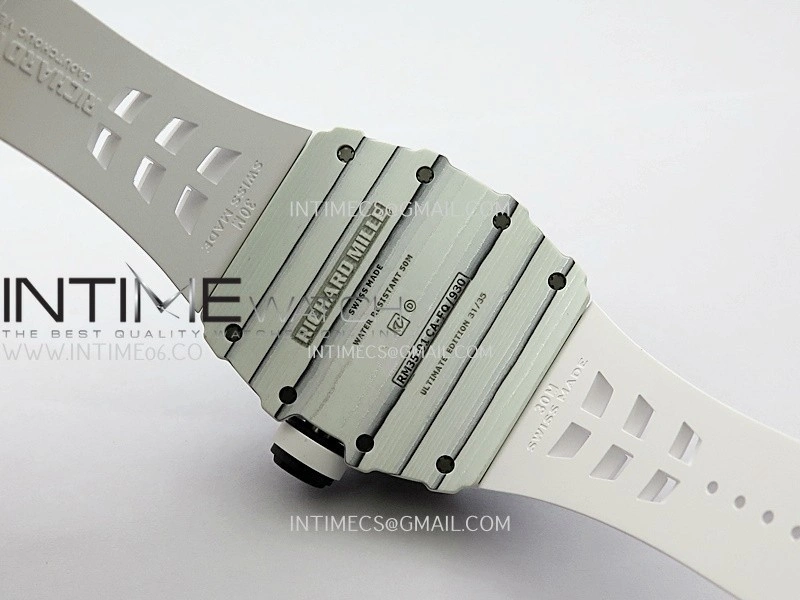 RM035-01 White Carbon ZF Best Edition Skeleton Dial On White Rubber Strap Super Clone RMUL2