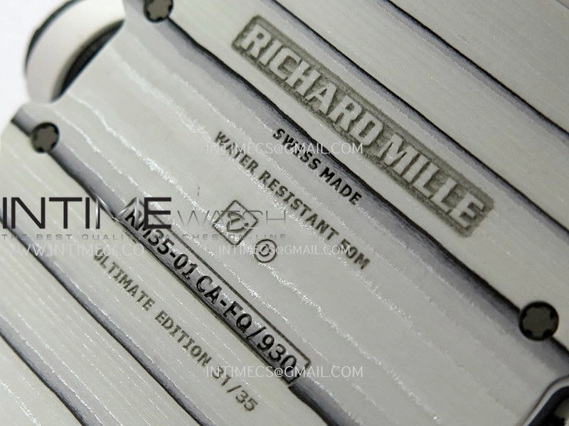 RM035-01 White Carbon ZF Best Edition Skeleton Dial On White Rubber Strap Super Clone RMUL2