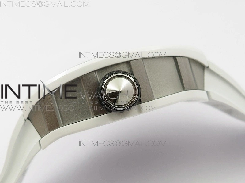 RM051 Real White Ceramic Case KVF Best Edition Skeleton Dial on White Rubber Strap MIYOTA8215