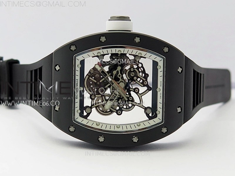 RM055 Black Ceramic White Inner RMF Best Edition Skeleton Dial On Black Rubber Strap RMUL2 Super Clone