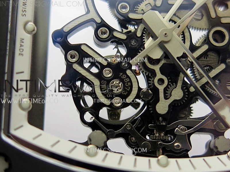 RM055 Black Ceramic White Inner RMF Best Edition Skeleton Dial On Black Rubber Strap RMUL2 Super Clone