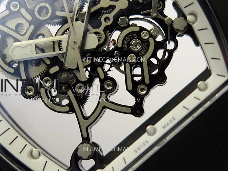RM055 Black Ceramic White Inner RMF Best Edition Skeleton Dial On Black Rubber Strap RMUL2 Super Clone