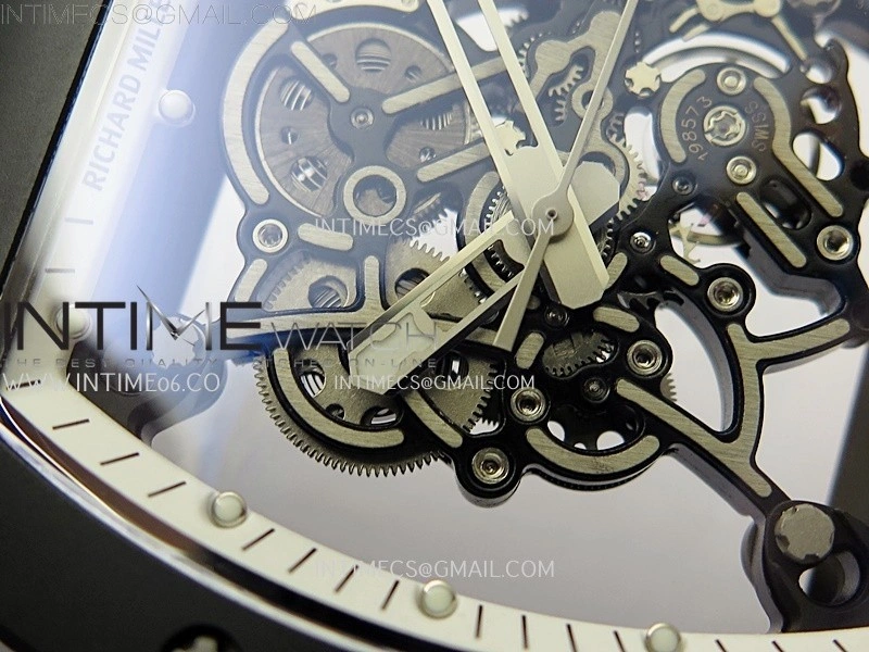 RM055 Black Ceramic White Inner RMF Best Edition Skeleton Dial On Black Rubber Strap RMUL2 Super Clone