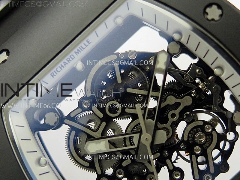RM055 Black Ceramic White Inner RMF Best Edition Skeleton Dial On Black Rubber Strap RMUL2 Super Clone