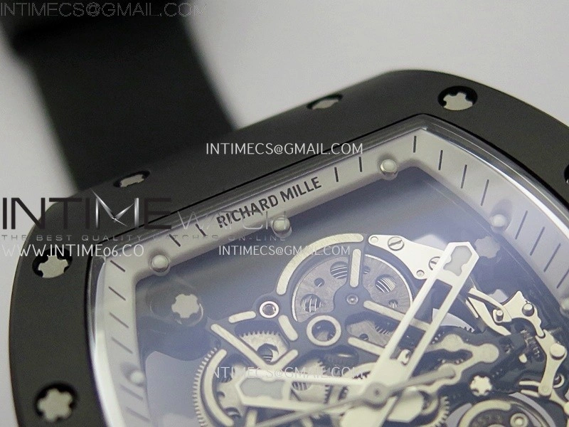 RM055 Black Ceramic White Inner RMF Best Edition Skeleton Dial On Black Rubber Strap RMUL2 Super Clone