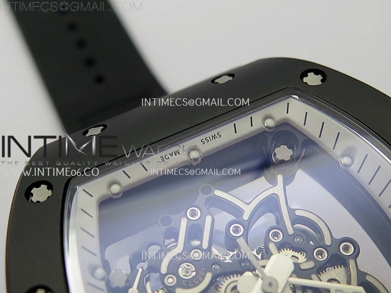 RM055 Black Ceramic White Inner RMF Best Edition Skeleton Dial On Black Rubber Strap RMUL2 Super Clone