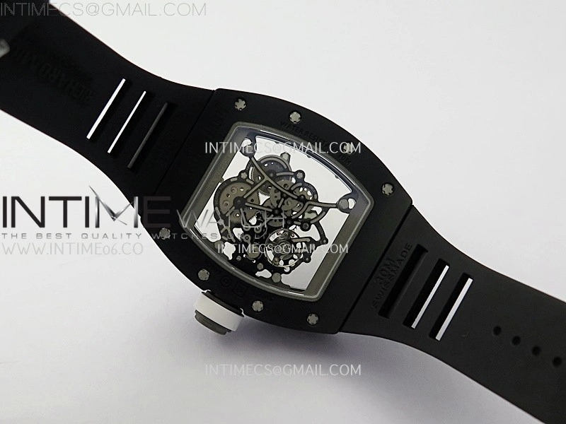 RM055 Black Ceramic White Inner RMF Best Edition Skeleton Dial On Black Rubber Strap RMUL2 Super Clone