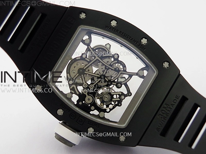 RM055 Black Ceramic White Inner RMF Best Edition Skeleton Dial On Black Rubber Strap RMUL2 Super Clone