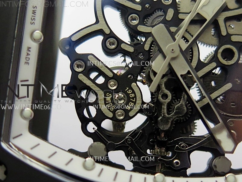 RM055 Black Ceramic White Inner RMF Best Edition Skeleton Dial On White Rubber Strap RMUL2 Super Clone