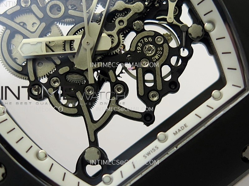 RM055 Black Ceramic White Inner RMF Best Edition Skeleton Dial On White Rubber Strap RMUL2 Super Clone