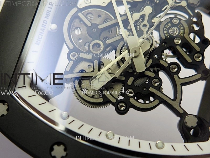RM055 Black Ceramic White Inner RMF Best Edition Skeleton Dial On White Rubber Strap RMUL2 Super Clone