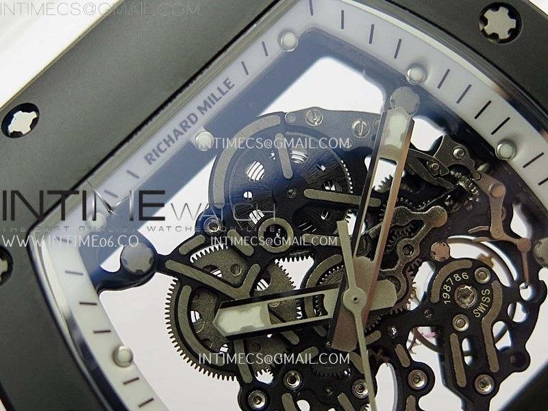 RM055 Black Ceramic White Inner RMF Best Edition Skeleton Dial On White Rubber Strap RMUL2 Super Clone