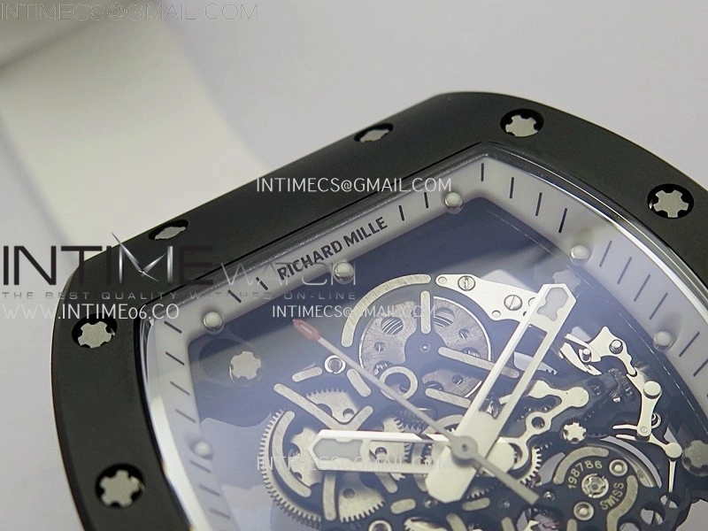 RM055 Black Ceramic White Inner RMF Best Edition Skeleton Dial On White Rubber Strap RMUL2 Super Clone