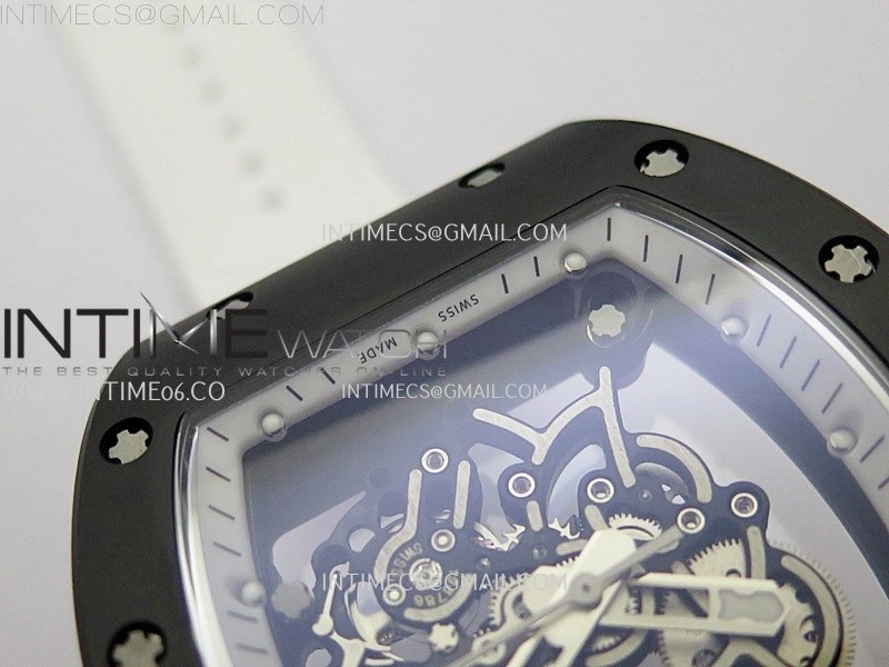RM055 Black Ceramic White Inner RMF Best Edition Skeleton Dial On White Rubber Strap RMUL2 Super Clone