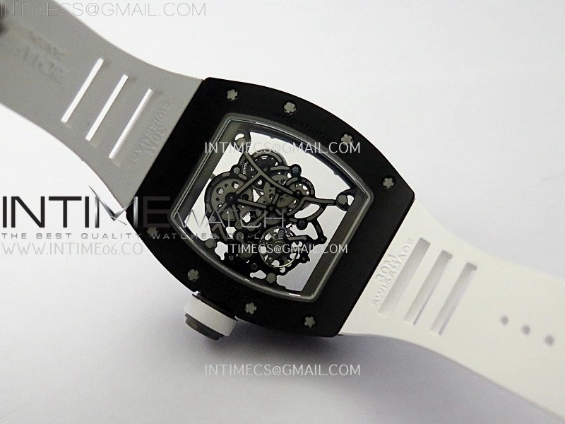 RM055 Black Ceramic White Inner RMF Best Edition Skeleton Dial On White Rubber Strap RMUL2 Super Clone