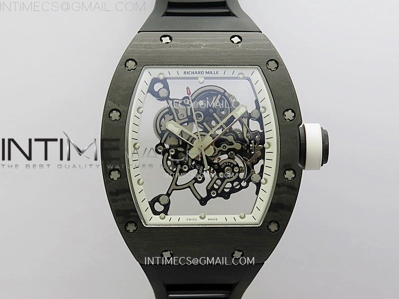 RM055 Real NTPT White Inner RMF Best Edition Skeleton Dial on Black Rubber Strap RMUL2 Super Clone