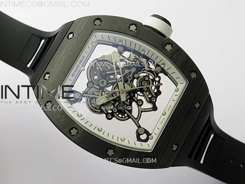 RM055 Real NTPT White Inner RMF Best Edition Skeleton Dial on Black Rubber Strap RMUL2 Super Clone
