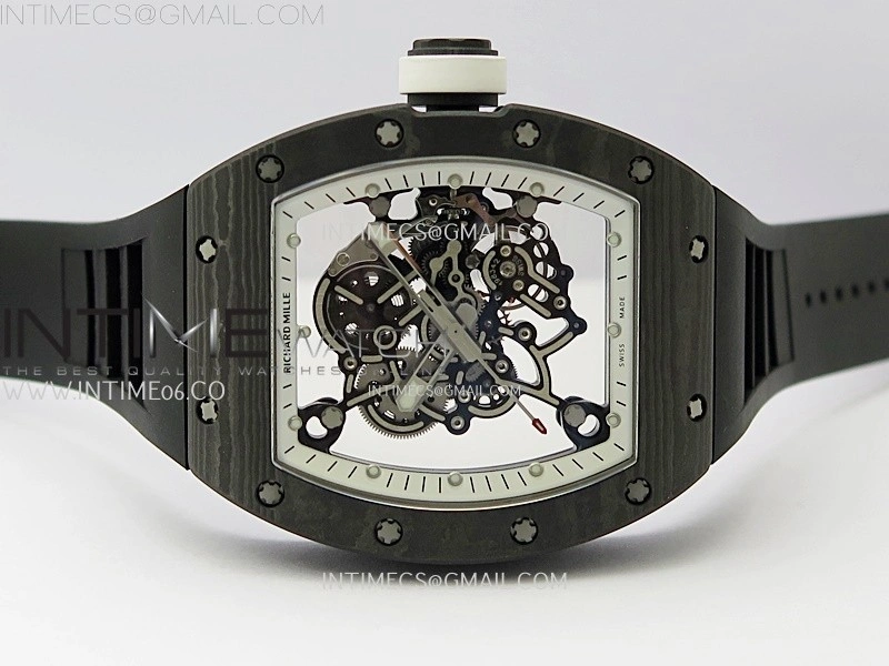 RM055 Real NTPT White Inner RMF Best Edition Skeleton Dial on Black Rubber Strap RMUL2 Super Clone