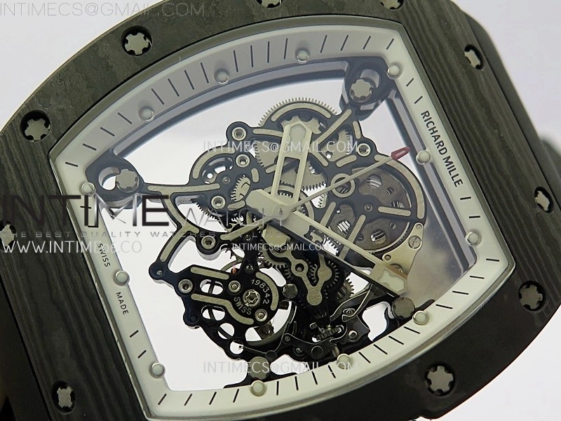 RM055 Real NTPT White Inner RMF Best Edition Skeleton Dial on Black Rubber Strap RMUL2 Super Clone
