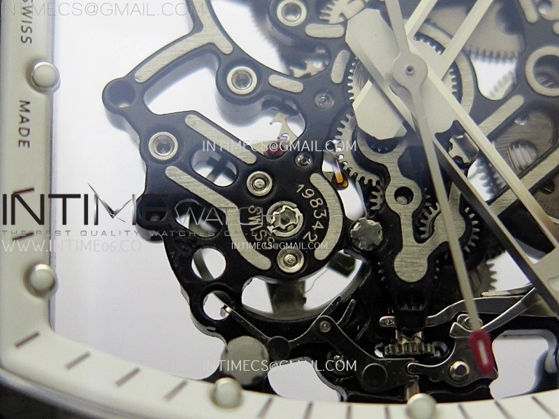 RM055 Real NTPT White Inner RMF Best Edition Skeleton Dial on Black Rubber Strap RMUL2 Super Clone