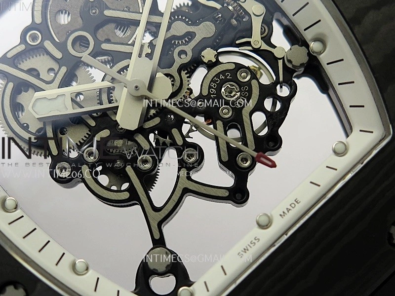 RM055 Real NTPT White Inner RMF Best Edition Skeleton Dial on Black Rubber Strap RMUL2 Super Clone