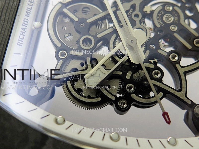 RM055 Real NTPT White Inner RMF Best Edition Skeleton Dial on Black Rubber Strap RMUL2 Super Clone