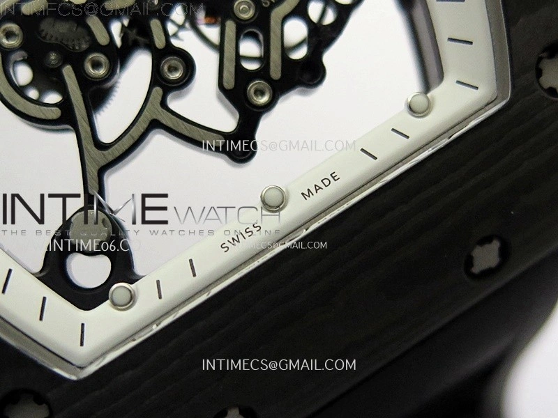 RM055 Real NTPT White Inner RMF Best Edition Skeleton Dial on Black Rubber Strap RMUL2 Super Clone