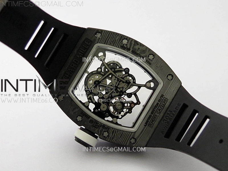 RM055 Real NTPT White Inner RMF Best Edition Skeleton Dial on Black Rubber Strap RMUL2 Super Clone