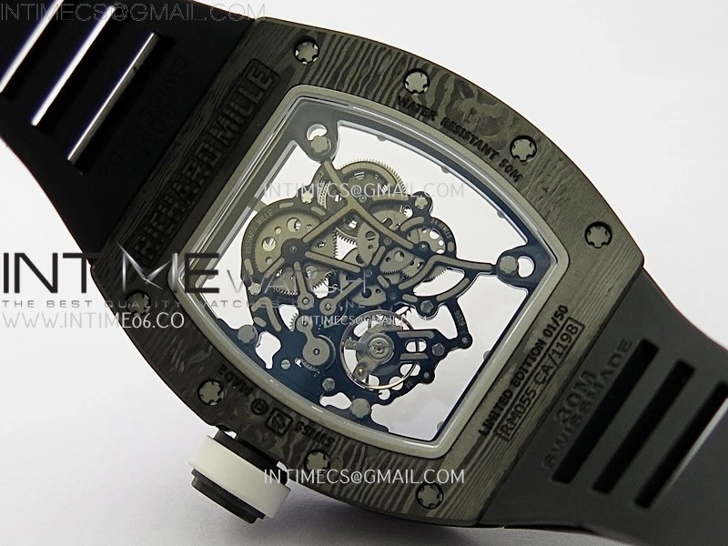 RM055 Real NTPT White Inner RMF Best Edition Skeleton Dial on Black Rubber Strap RMUL2 Super Clone