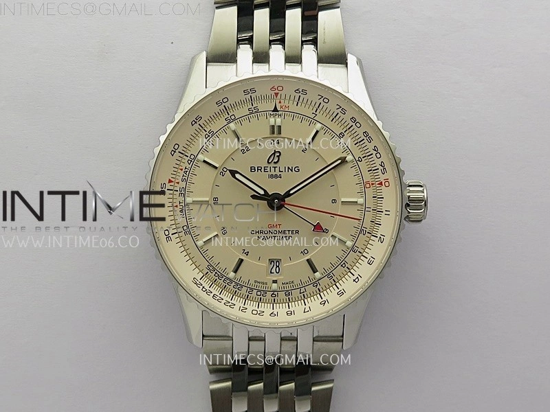 Navitimer 41mm GMT SS BLSF 1:1 Best Edition Champagne Gold Dial on SS Bracelet A2836