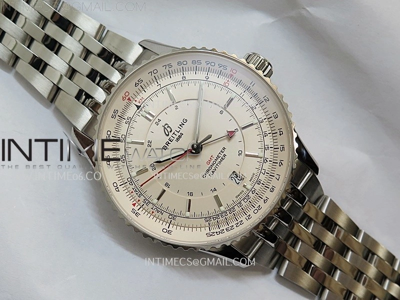 Navitimer 41mm GMT SS BLSF 1:1 Best Edition Champagne Gold Dial on SS Bracelet A2836