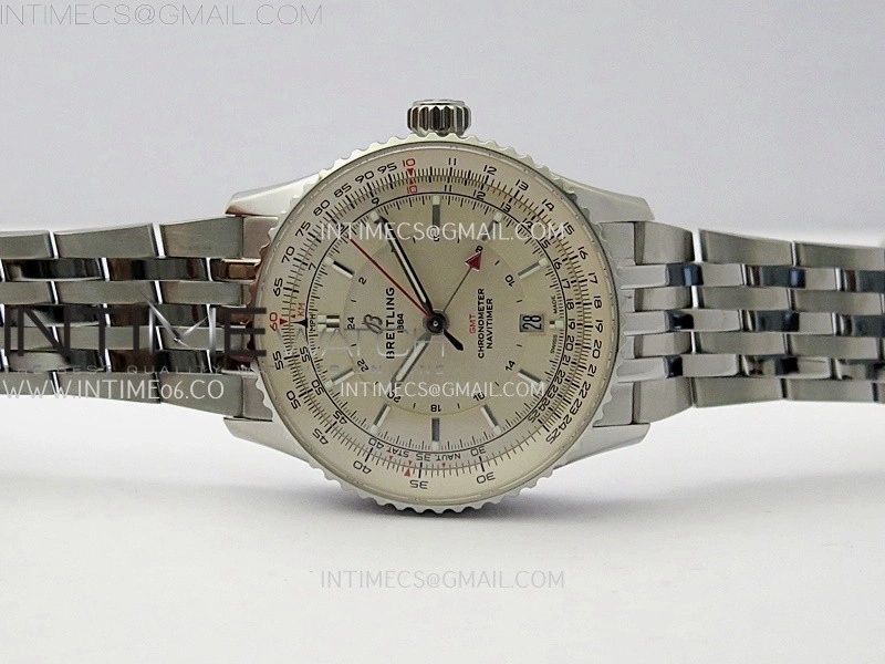 Navitimer 41mm GMT SS BLSF 1:1 Best Edition Champagne Gold Dial on SS Bracelet A2836
