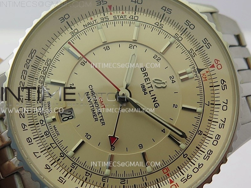 Navitimer 41mm GMT SS BLSF 1:1 Best Edition Champagne Gold Dial on SS Bracelet A2836