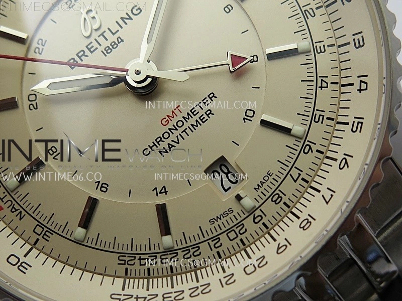 Navitimer 41mm GMT SS BLSF 1:1 Best Edition Champagne Gold Dial on SS Bracelet A2836