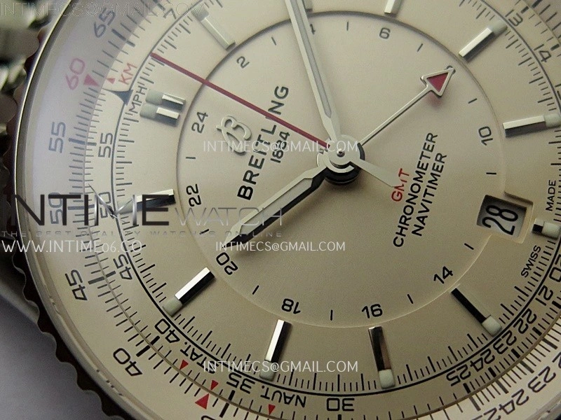 Navitimer 41mm GMT SS BLSF 1:1 Best Edition Champagne Gold Dial on SS Bracelet A2836