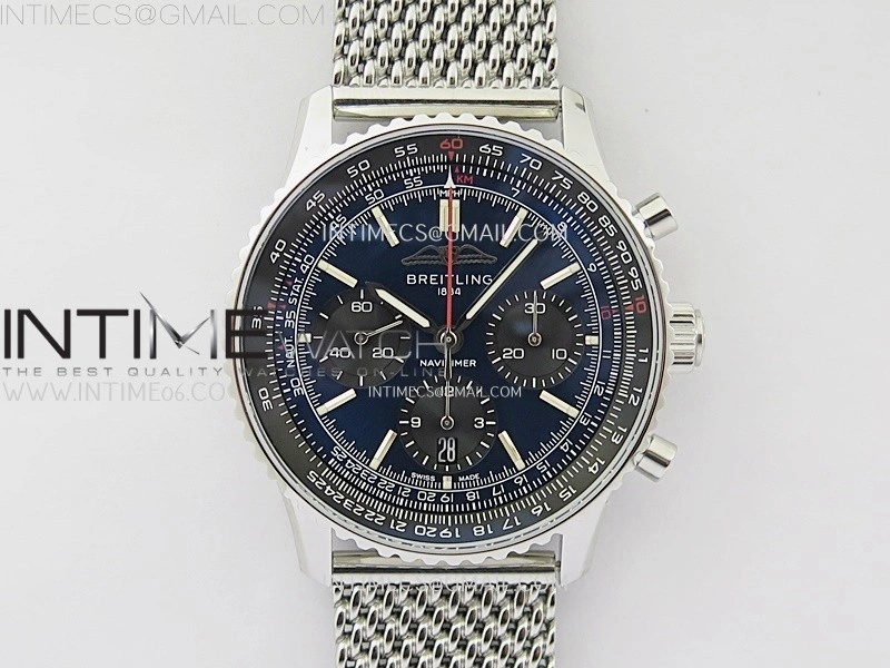 Navitimer B01 43mm SS B50 Best Edition Blue Dial Black Subdial On SS Bracelet A7750