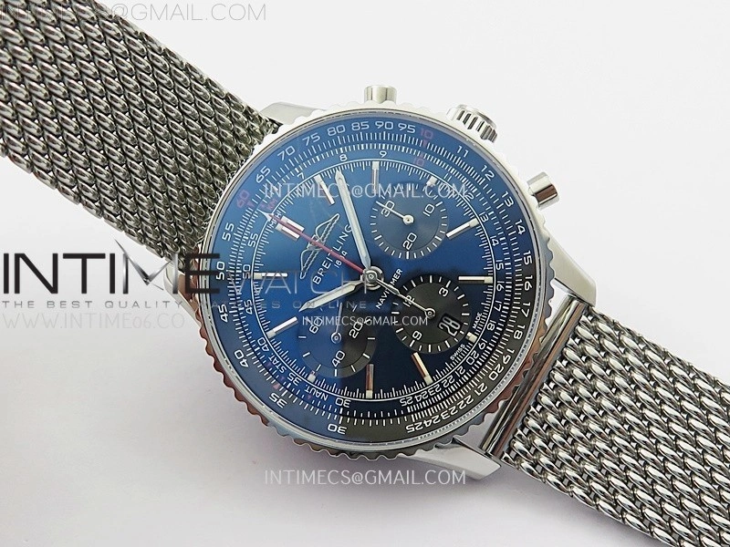 Navitimer B01 43mm SS B50 Best Edition Blue Dial Black Subdial On SS Bracelet A7750