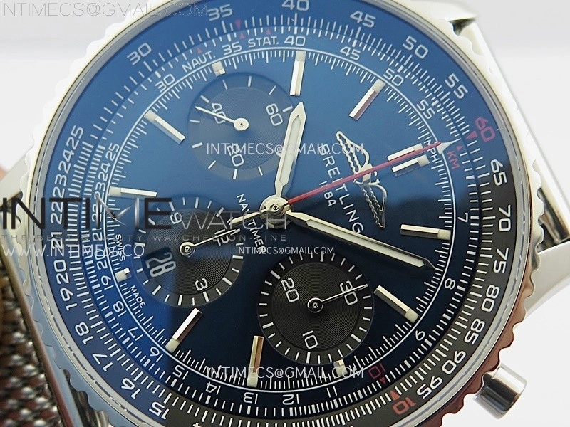 Navitimer B01 43mm SS B50 Best Edition Blue Dial Black Subdial On SS Bracelet A7750