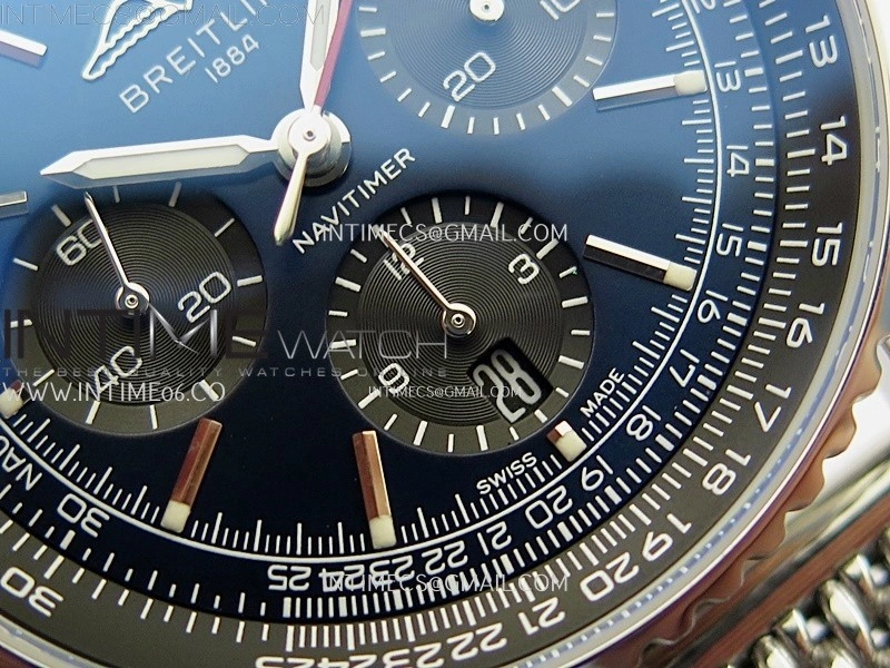 Navitimer B01 43mm SS B50 Best Edition Blue Dial Black Subdial On SS Bracelet A7750