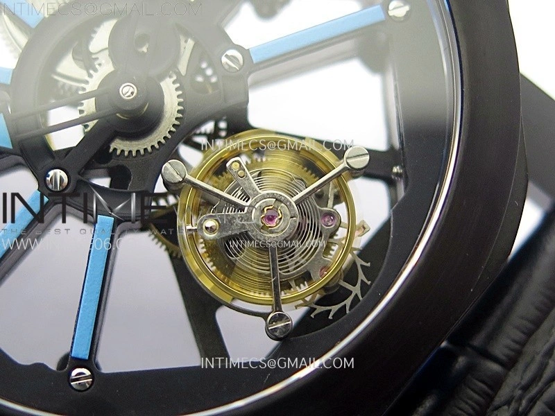 Octo 102910 PVD AXF Best Edition Blue Skeleton Dial on Black Leather Strap Asian BVL206 Tourbillon Movement