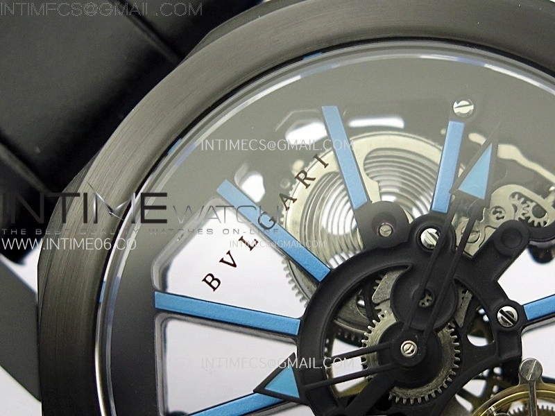 Octo 102910 PVD AXF Best Edition Blue Skeleton Dial on Black Leather Strap Asian BVL206 Tourbillon Movement