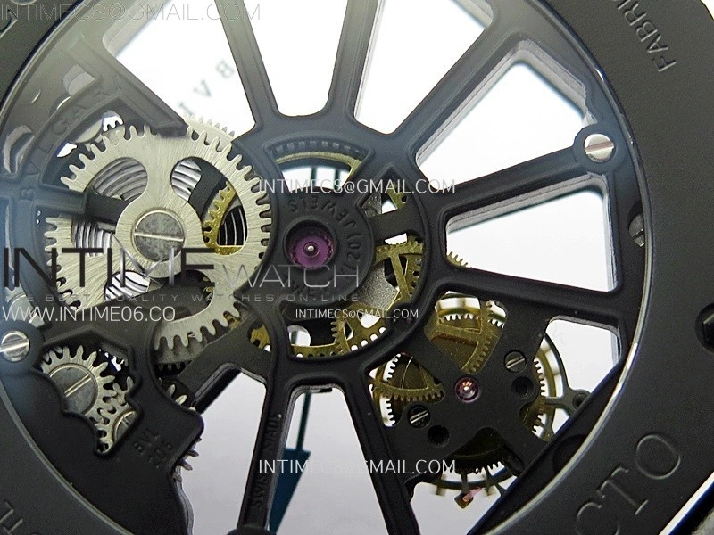 Octo 102910 PVD AXF Best Edition Blue Skeleton Dial on Black Leather Strap Asian BVL206 Tourbillon Movement
