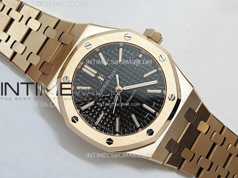 Royal Oak 37mm 15450 RG IPF 1:1 Best Edition Black Dial on RG Bracelet SA3120 Super Clone