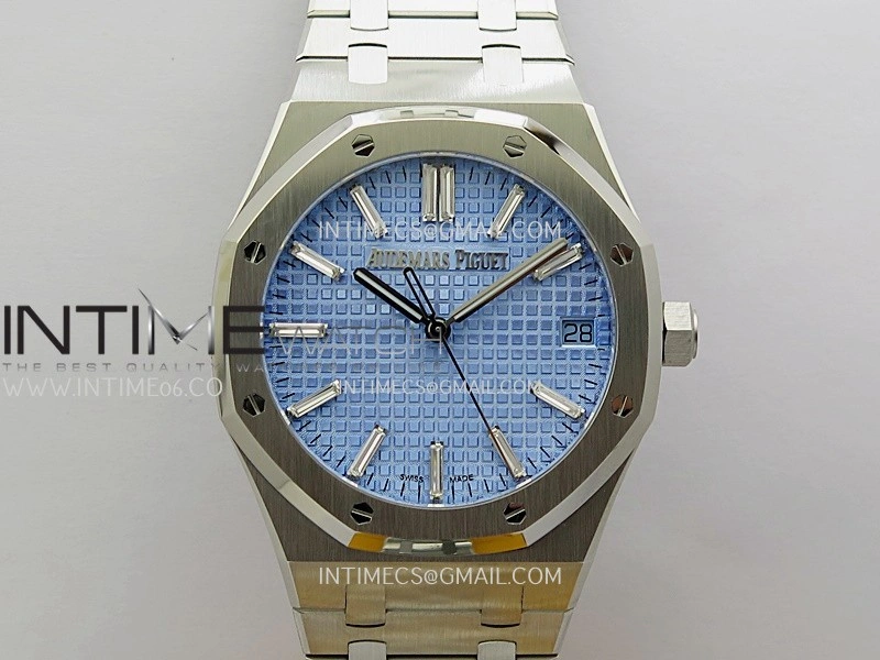 Royal Oak 41mm 15510 SS ZF 1:1 Best Edition Light Blue Textured Dial On SS Bracelet A4302
