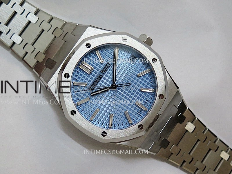 Royal Oak 41mm 15510 SS ZF 1:1 Best Edition Light Blue Textured Dial On SS Bracelet A4302